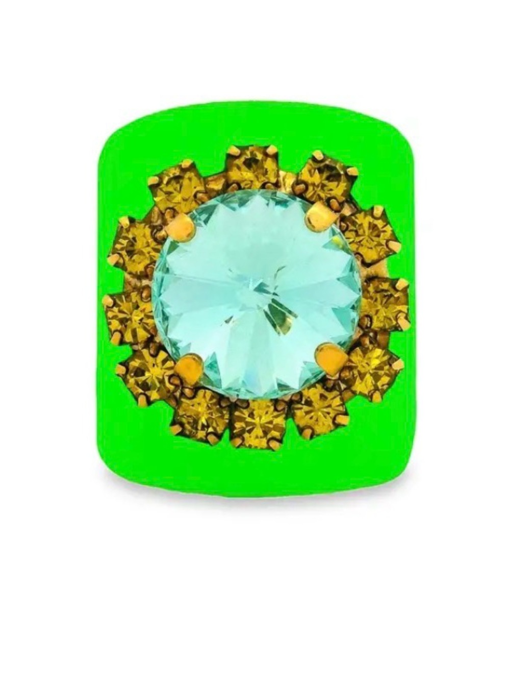 TOVA Jacci Electric Green Statement Ring with Aqua Center Stone & Amber Crystals